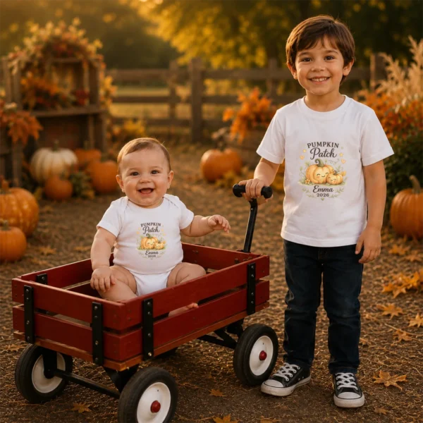 GeneratePost mockup 8 custom pumpkin patch shirt and baby bodysuit alternate product mockup