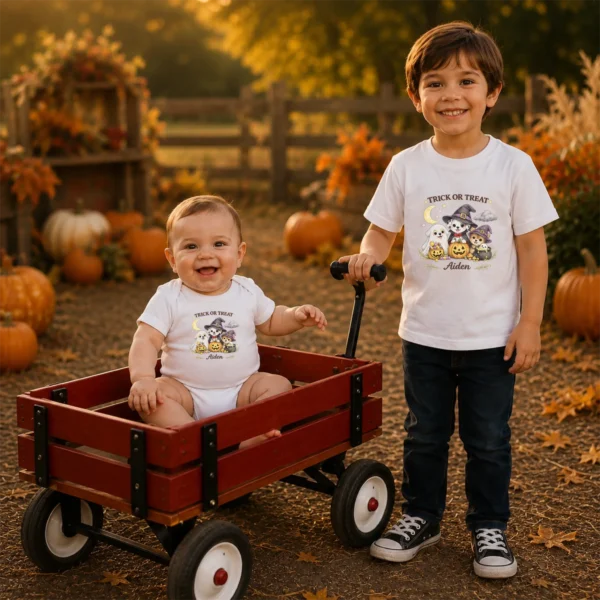 GeneratePost mockup 8 TRICK OR TREAT Toddler Shirt and baby bodysuit alternate product mockup