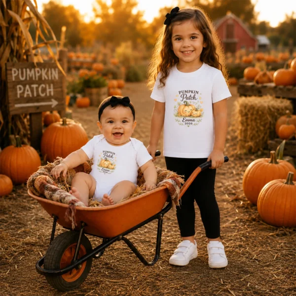 GeneratePost mockup 14 custom pumpkin patch shirt and baby bodysuit alternate product mockup