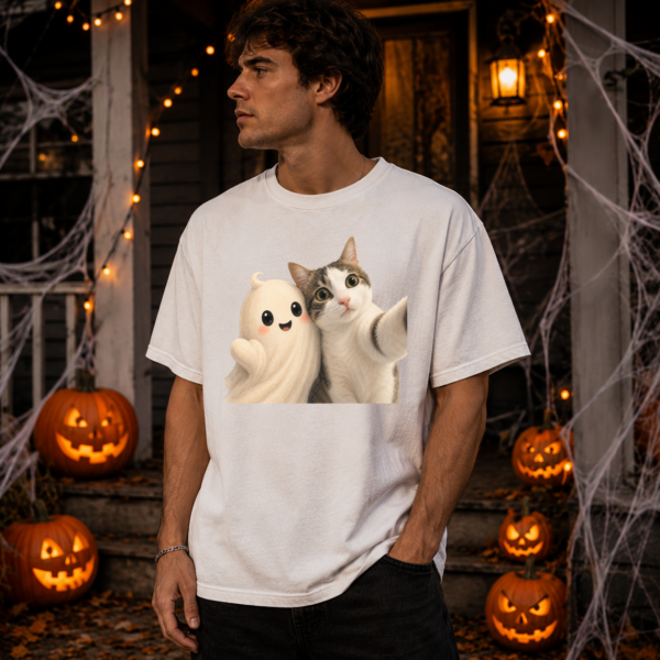 0 cat and ghost halloween shirt t-shirt mockup view