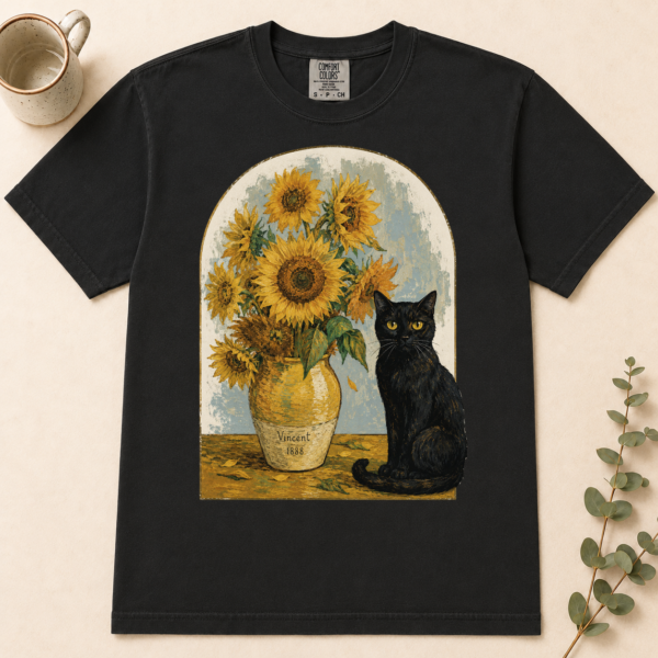 4 black cat sunflower shirt t-shirt lifestyle scene