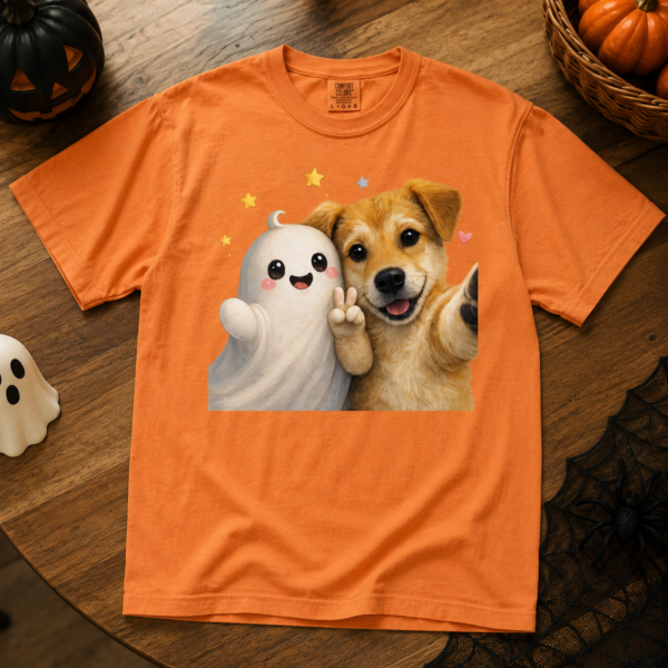 4B832BF3-1FD2-457B-B00F-8F1349BCC246 cat and ghost halloween shirt t-shirt styled product photo