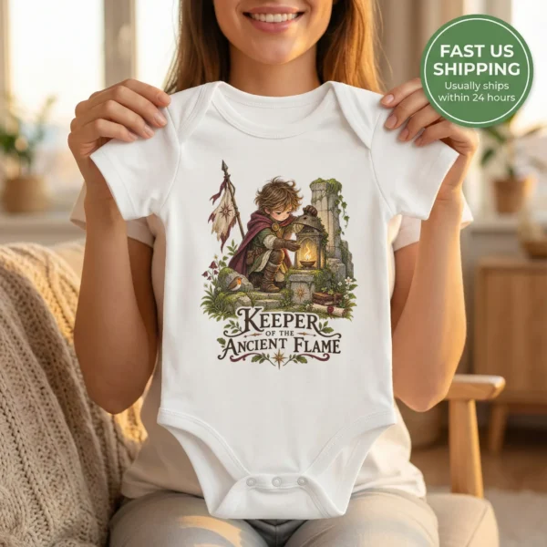 Ancient Flame Guardian Baby Bodysuit or Toddler Shirt — baby bodysuit mockup ancient flame guardian baby bodysuit mockup view