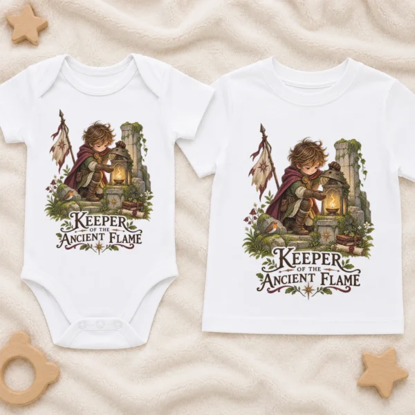 Ancient Flame Guardian Baby Bodysuit or Toddler Shirt — baby bodysuit mockup ancient flame guardian baby bodysuit product photo