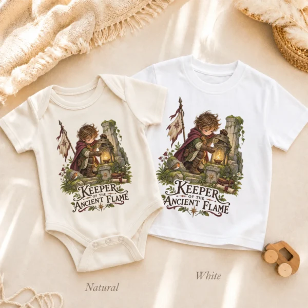 Ancient Flame Guardian Baby Bodysuit or Toddler Shirt — alternate product mockup ancient flame guardian baby bodysuit product photo