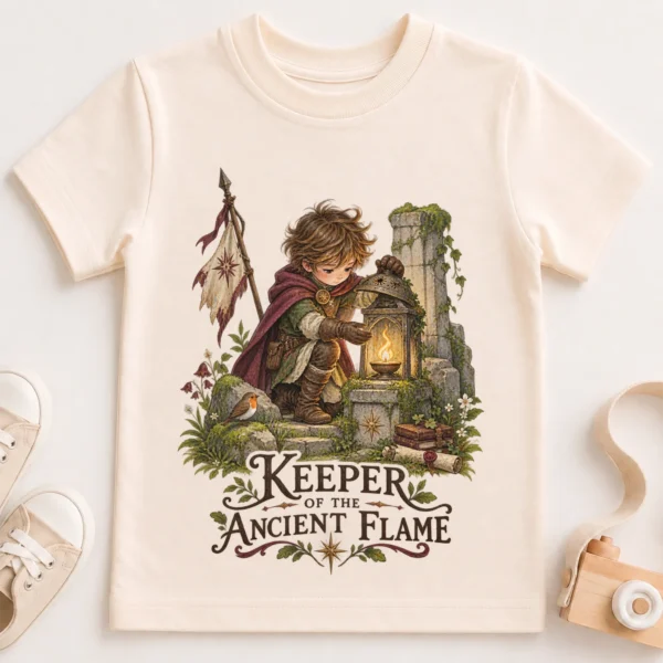 Ancient Flame Guardian Baby Bodysuit or Toddler Shirt — toddler shirt mockup ancient flame guardian baby bodysuit close-up detail