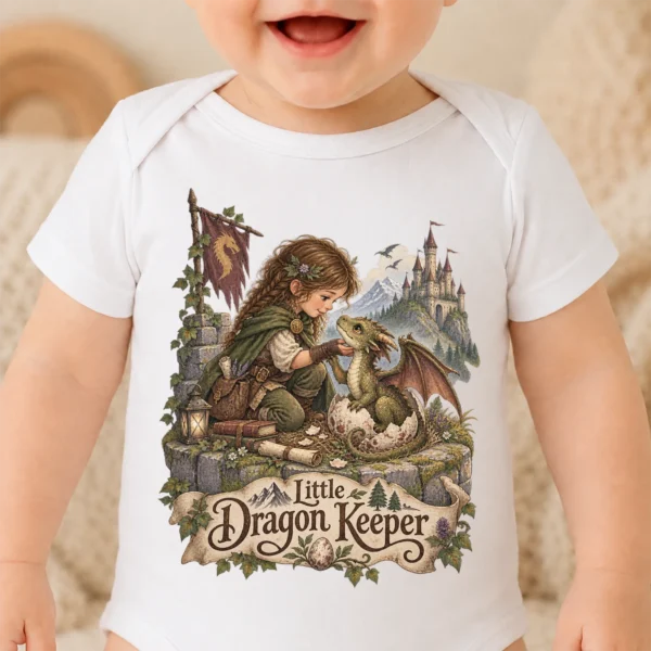 Baby Dragon Bodysuit or Toddler Shirt, Little Dragon Keeper — baby bodysuit mockup baby dragon bodysuit baby bodysuit close-up detail