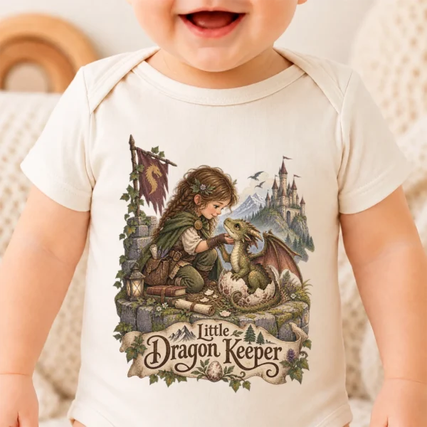 Baby Dragon Bodysuit or Toddler Shirt, Little Dragon Keeper — baby bodysuit mockup baby dragon bodysuit baby bodysuit close-up detail