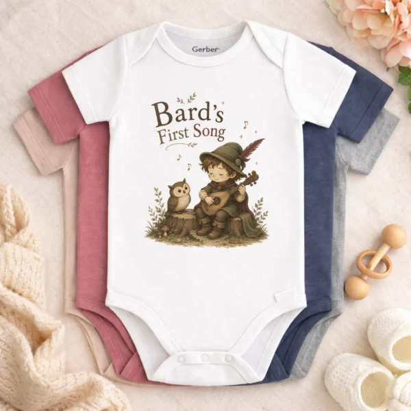 Bard's First Song Baby Bodysuit, Boy or Girl — baby bodysuit mockup bard's first song baby bodysuit color options