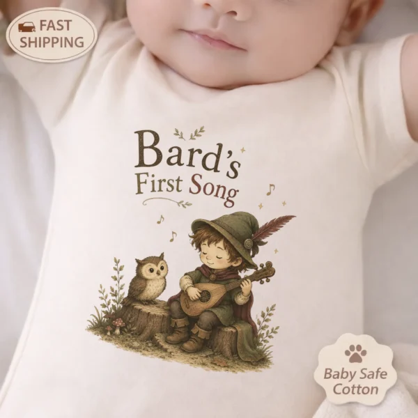 Bard's First Song Baby Bodysuit, Boy or Girl — baby bodysuit mockup bard's first song baby bodysuit alternate angle