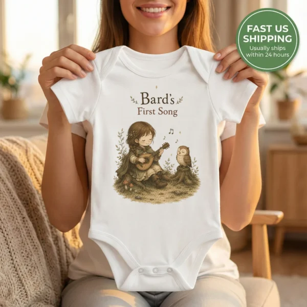 Bard's First Song Baby Bodysuit, Boy or Girl — baby bodysuit mockup bard's first song baby bodysuit front view