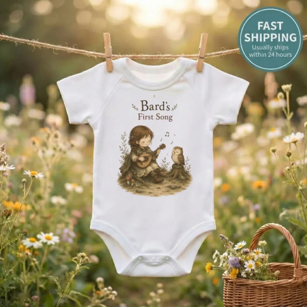 Bard's First Song Baby Bodysuit, Boy or Girl — baby bodysuit mockup bard's first song baby bodysuit lifestyle scene