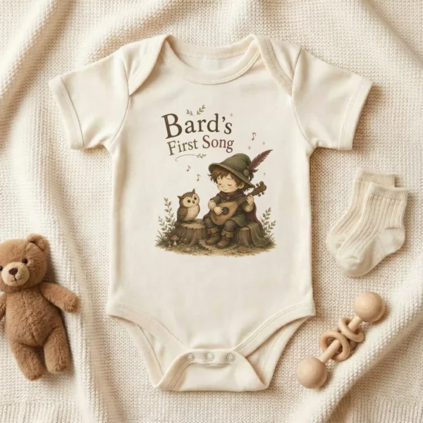 Bard's First Song Baby Bodysuit, Boy or Girl — baby bodysuit mockup bard's first song baby bodysuit product photo