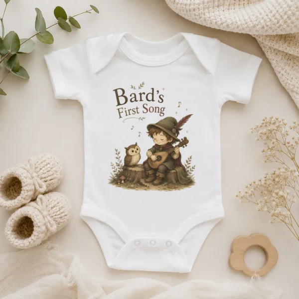 Bard's First Song Baby Bodysuit, Boy or Girl — alternate product mockup bard's first song baby bodysuit product photo