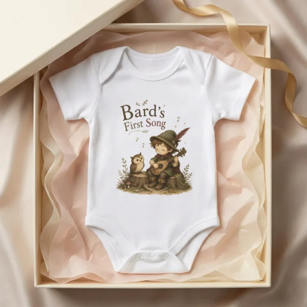 Bard's First Song Baby Bodysuit, Boy or Girl — baby bodysuit mockup bard's first song baby bodysuit lifestyle scene