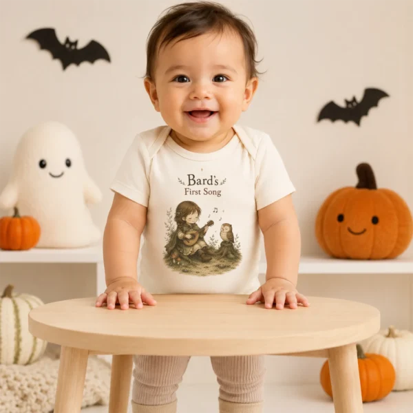Bard's First Song Baby Bodysuit, Boy or Girl — baby bodysuit mockup bard's first song baby bodysuit product photo