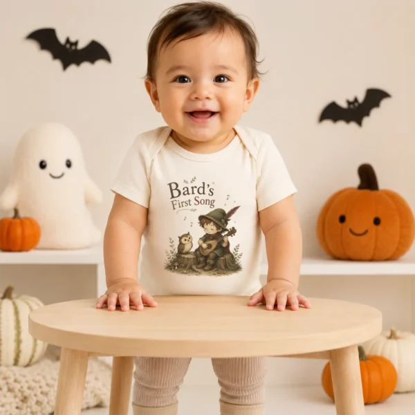 Bard's First Song Baby Bodysuit, Boy or Girl — baby bodysuit mockup bard's first song baby bodysuit product photo