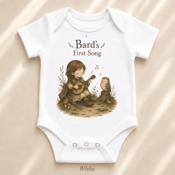 Bard's First Song Baby Bodysuit, Boy or Girl — alternate product mockup bard's first song baby bodysuit product photo