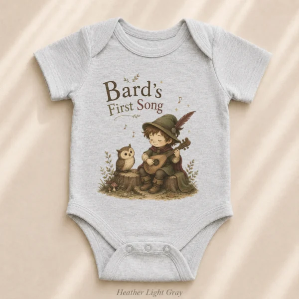 Bard's First Song Baby Bodysuit, Boy or Girl — alternate product mockup bard's first song baby bodysuit product photo