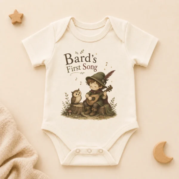 Bard's First Song Baby Bodysuit, Boy or Girl — alternate product mockup bard's first song baby bodysuit product photo