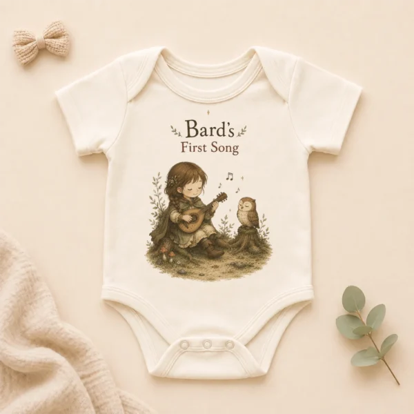 Bard's First Song Baby Bodysuit, Boy or Girl — alternate product mockup bard's first song baby bodysuit product photo
