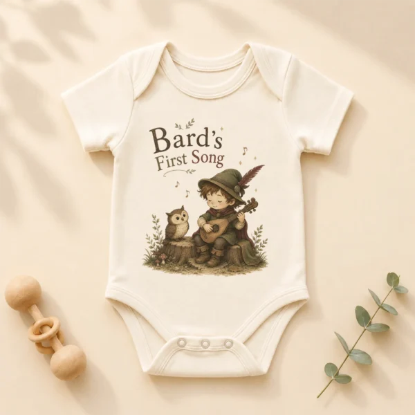 Bard's First Song Baby Bodysuit, Boy or Girl — alternate product mockup bard's first song baby bodysuit product photo