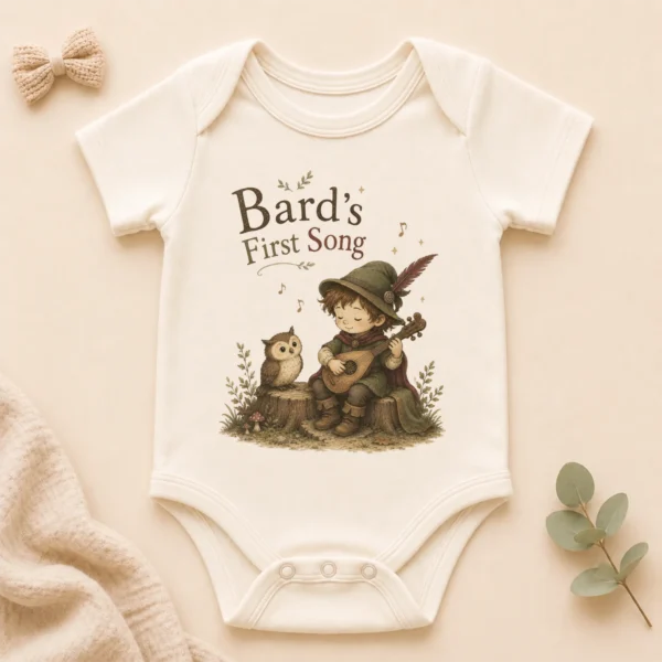 Bard's First Song Baby Bodysuit, Boy or Girl — alternate product mockup bard's first song baby bodysuit product photo