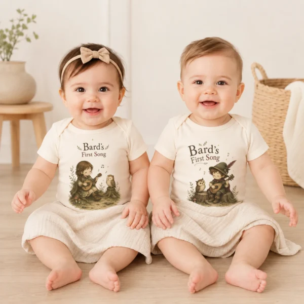 Bard's First Song Baby Bodysuit, Boy or Girl — baby bodysuit mockup bard's first song baby bodysuit model mockup