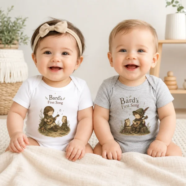 Bard's First Song Baby Bodysuit, Boy or Girl — baby bodysuit mockup bard's first song baby bodysuit model mockup