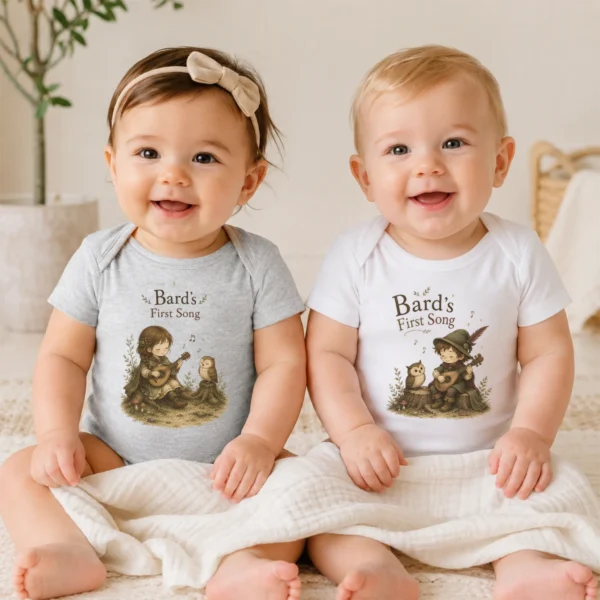 Bard's First Song Baby Bodysuit, Boy or Girl — baby bodysuit mockup bard's first song baby bodysuit model mockup