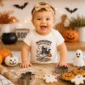black cat Halloween shirt baby bodysuit styled product photo
