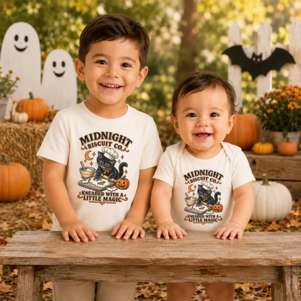 Black Cat Halloween Shirt, Baking Kitten Tee, Fall Cat Lover Gift — baby bodysuit mockup black cat Halloween shirt baby bodysuit product detail