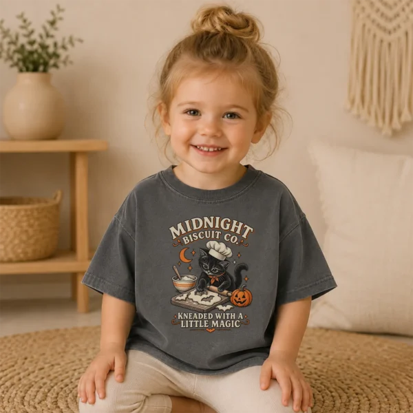 Black Cat Halloween Shirt, Baking Kitten Tee, Fall Cat Lover Gift — toddler shirt mockup black cat Halloween shirt baby bodysuit product photo
