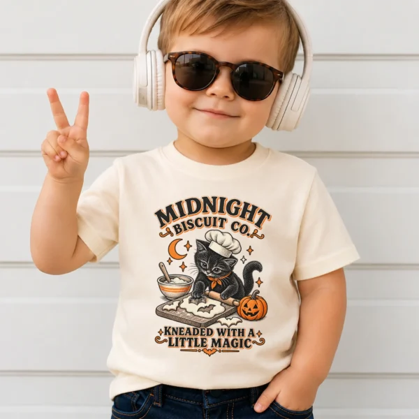 Black Cat Halloween Shirt, Baking Kitten Tee, Fall Cat Lover Gift — toddler shirt mockup black cat Halloween shirt baby bodysuit product photo