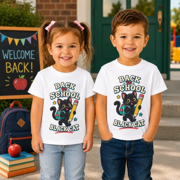 Black Cat Toddler or Youth Shirt, Back to School — toddler shirt mockup black cat back to school shirt t-shirt back view