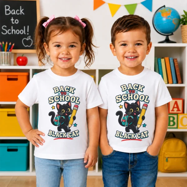 Black Cat Toddler or Youth Shirt, Back to School — toddler shirt mockup black cat back to school shirt t-shirt back view