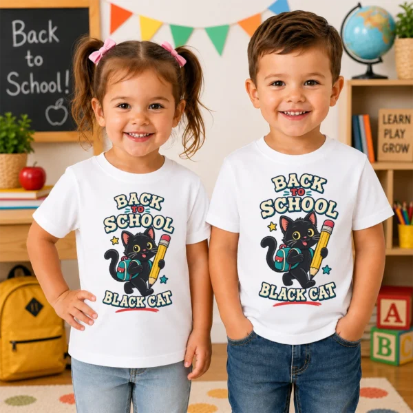 Black Cat Toddler or Youth Shirt, Back to School — toddler shirt mockup black cat back to school shirt t-shirt back view