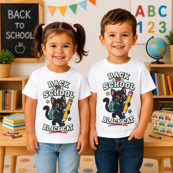 Black Cat Toddler or Youth Shirt, Back to School — toddler shirt mockup black cat back to school shirt t-shirt back view