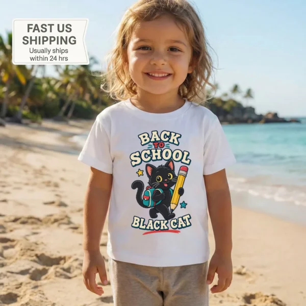 Black Cat Toddler or Youth Shirt, Back to School — toddler shirt mockup black cat back to school shirt t-shirt back view