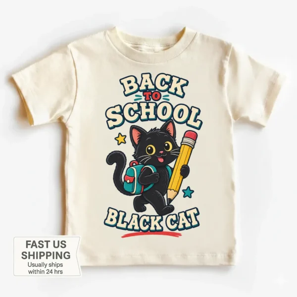 black cat back to school shirt t-shirt back view