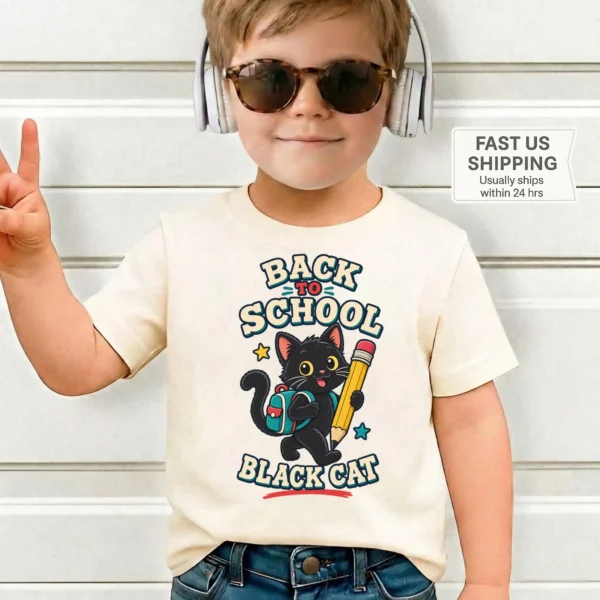 Black Cat Toddler or Youth Shirt, Back to School — toddler shirt mockup black cat back to school shirt t-shirt back view