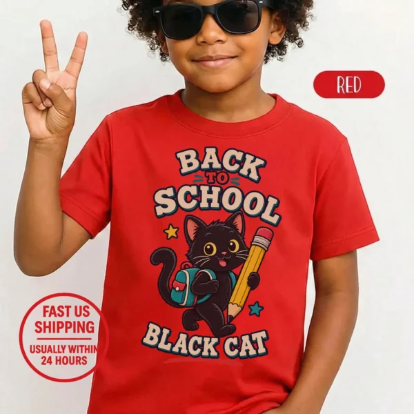 Black Cat Toddler or Youth Shirt, Back to School — toddler shirt mockup black cat back to school shirt t-shirt back view