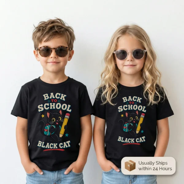 Black Cat Toddler or Youth Shirt, Back to School — toddler shirt mockup black cat back to school shirt t-shirt back view