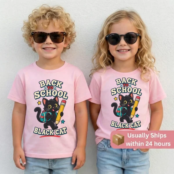 Black Cat Toddler or Youth Shirt, Back to School — toddler shirt mockup black cat back to school shirt t-shirt back view