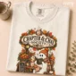cozy autumn book lover ghost shirt t-shirt close-up detail