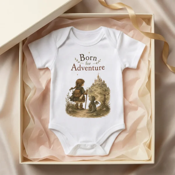 Born for Adventure Fantasy Baby Bodysuit, Boy or Girl — baby bodysuit mockup born for adventure baby bodysuit product detail