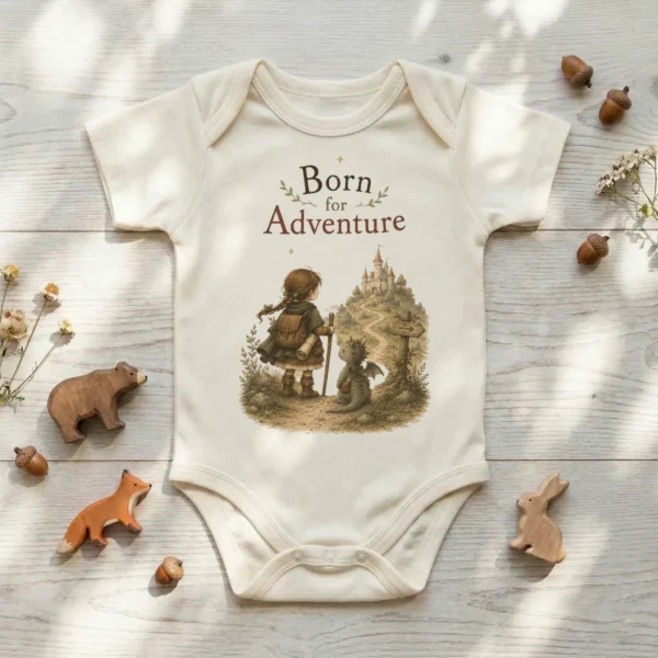 Born for Adventure Fantasy Baby Bodysuit, Boy or Girl — baby bodysuit mockup born for adventure baby bodysuit product photo