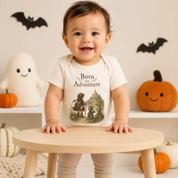 Born for Adventure Fantasy Baby Bodysuit, Boy or Girl — baby bodysuit mockup born for adventure baby bodysuit product photo