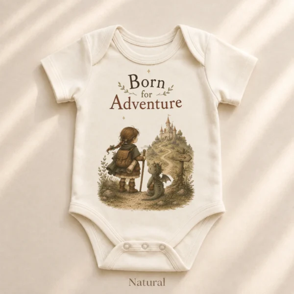 Born for Adventure Fantasy Baby Bodysuit, Boy or Girl — alternate product mockup born for adventure baby bodysuit product photo