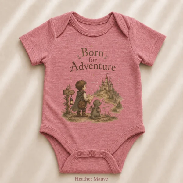 Born for Adventure Fantasy Baby Bodysuit, Boy or Girl — alternate product mockup born for adventure baby bodysuit alternate product mockup